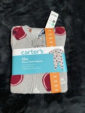 Carter  s Grey Football Themed Fleece Footie Pajamas Sz 12mo 