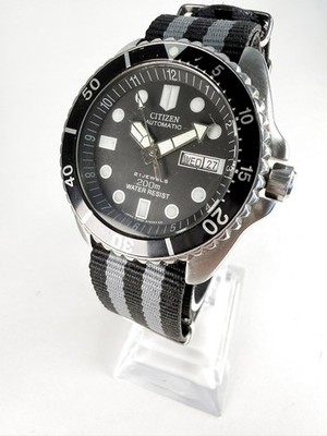 Citizen Automatic 200m Diver 4-824164 21 Jewels Day Date 1988 Stainless Nylon