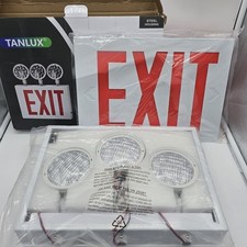TANLUX Emergency Exit Sign Red LED Lights Battery Backup 120/277V Steel White