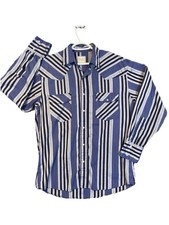 VTG Western Plains Trading Co Shirt Mens L Striped Western Pearl Snap 90s EUC
