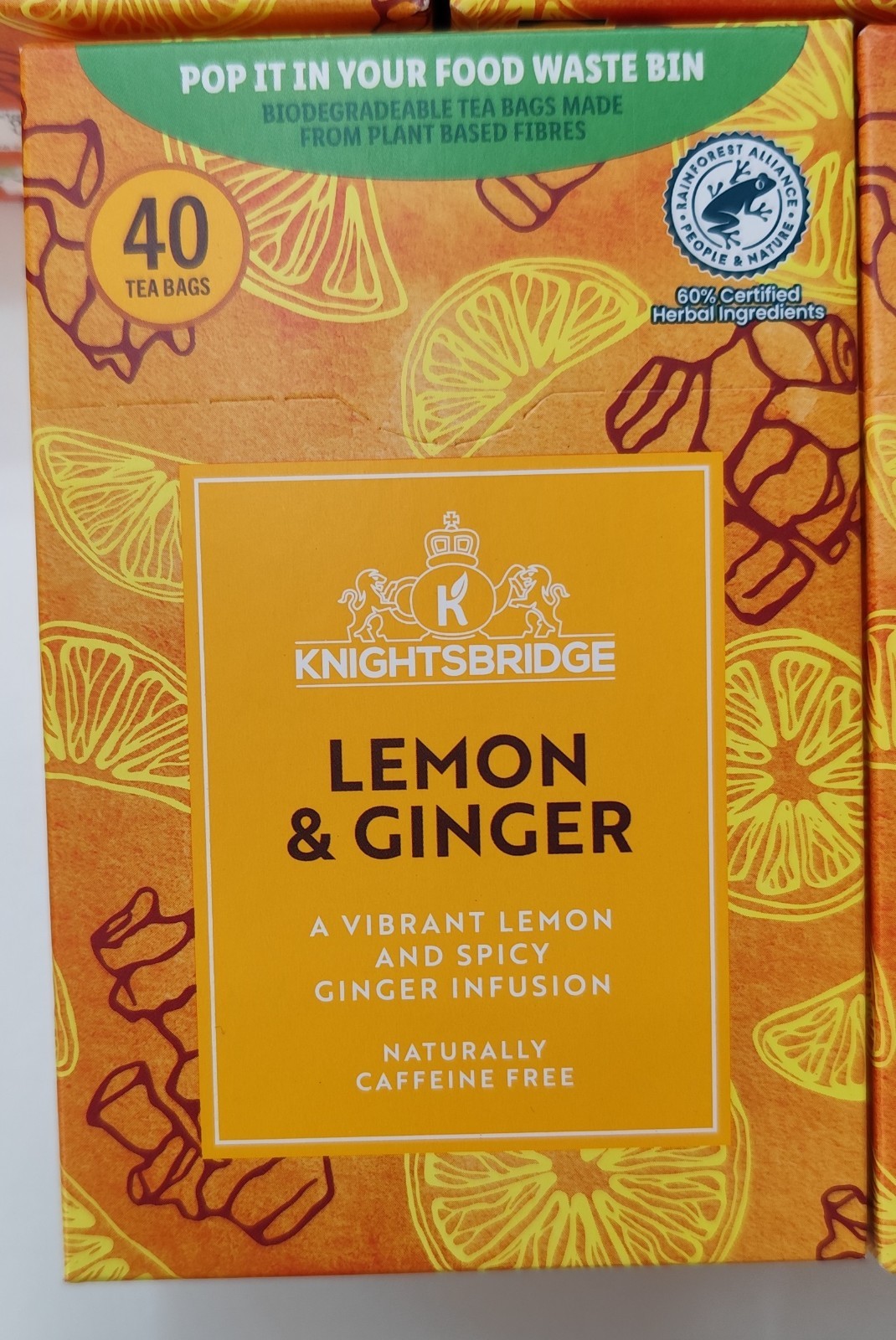 Knightsbridge Lemon & Ginger infusion Fruit Tea 40 bags Herbal Caffeine Free