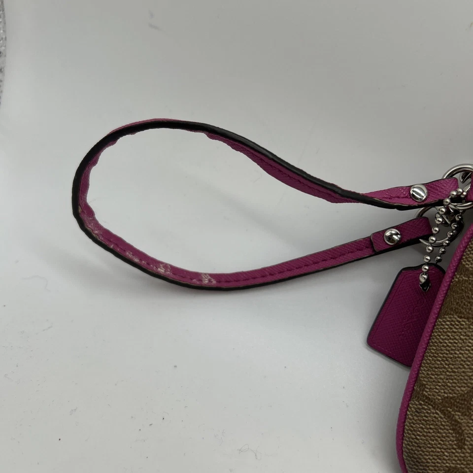 蔻驰 Peyton 签名硬币钱包腕带 Monogram 棕色标志帆布 — 第 3/4 张图片