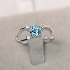 Swiss Blue Topaz Gemstone 925 Sterling Silver Women Ring Duty Free