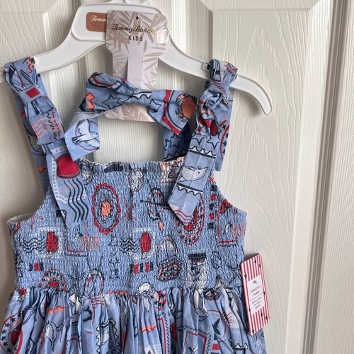 NWT Tommy Bahama Kids Girls Dress Size 8 Blue Nautical Sleeveless with Headband - Picture 2 of 9