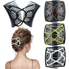 4 Pieces Elastic Beaded Magic Hair Comb Stretchy Double Comb Hair Fork Clips No