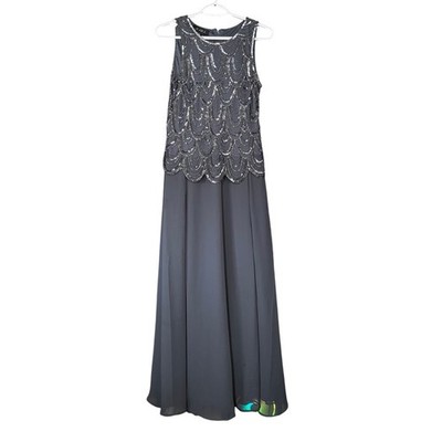 JKARA Beaded Sequin Scalloped Maxi Dress 6 Formal Prom Wedding Easter Vintage
