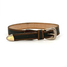 Vintage 90s Forest Green Genuine Leather Belt with Orange Stitching