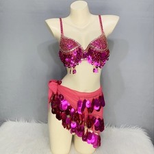 Samba Carnival EDC Party Belly Dance Sequins Beaded 3pcs Outfit Bra Belt Panties