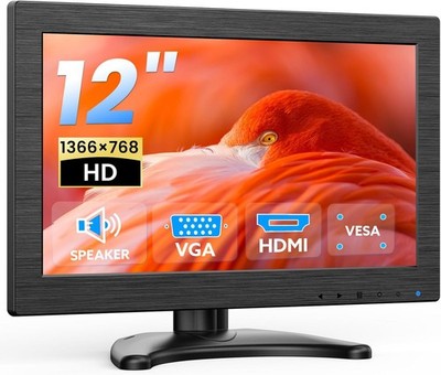 12-inch Small Monitor 1366x768 HD Mini LED Screen HDMI VGA Inputs Video Monitors