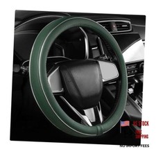 Yourkar Leather Steering Wheel Cover, Breathable Anti-Slip Car Steering Green