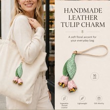 Leather Tulip Purse Charm Handmade Flower Bag Pendant Cowhide Keychain Accessory