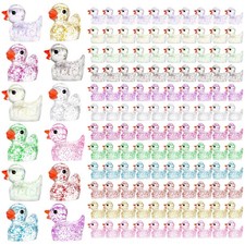 120 Glitter Mini Resin Ducks, Colorful Tiny Ducks