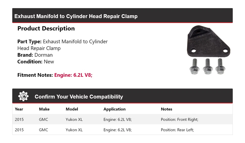 Для 2015 GMC Yukon XL 6,2 л V8 Dorman выпускной коллектор зажим головки блока цилиндров - Изображение 2 из 4