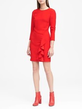NWT Banana Republic Ruffle Shift Dress, RED SIZE 12               #886250 E1130