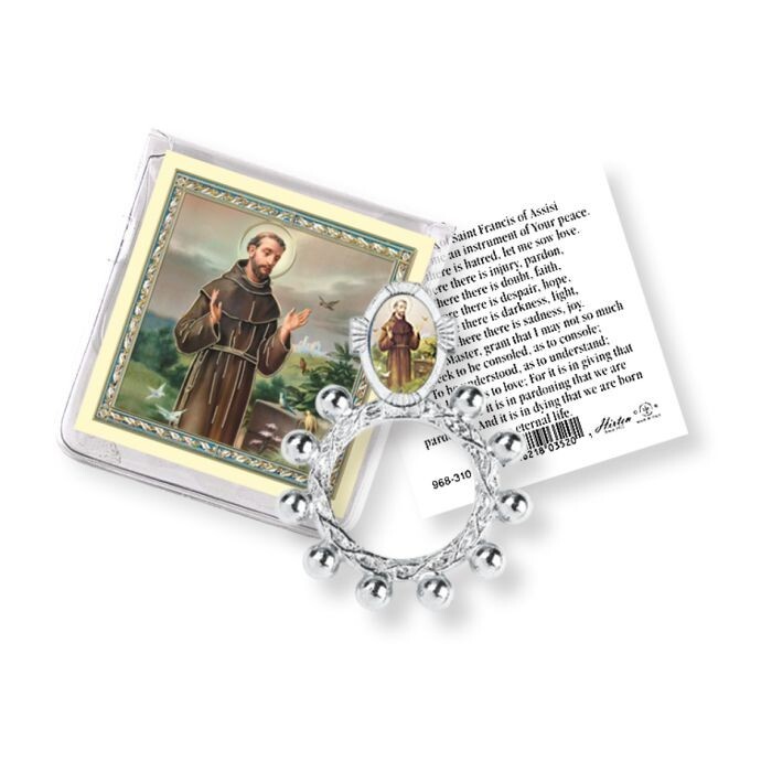 Saint Francis of Assisi Finger Rosary Ring Gold Stamp Prayer