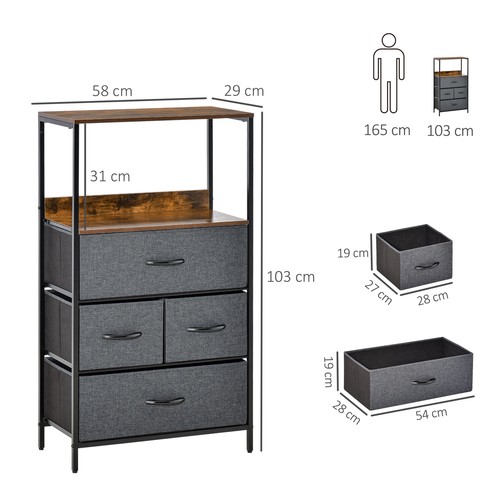 Chest of Drawers Bedroom Unit Storage Cabinet with 4 Fabric Bins for Living Room - Photo 2 sur 9