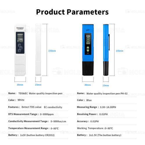Digital Tester PH+TDS EC Wassertest Meter Messgerät Leitwertmessgerät 0-9990ppm - Bild 18 von 18