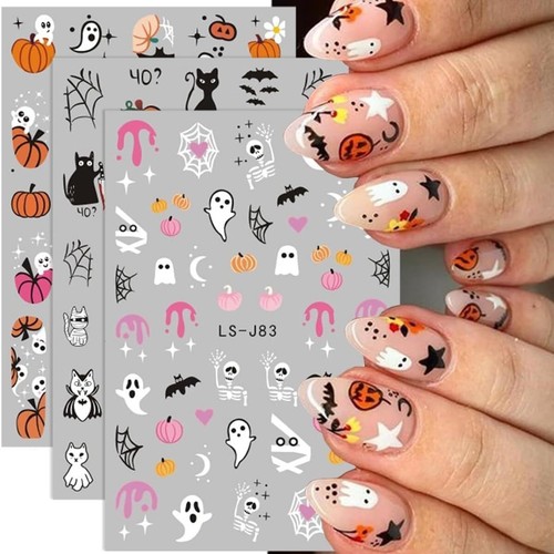 10 Sheets Halloween Nail Art Stickers Ghost Nail Decals Cute Pumpkins Bat Spider - Picture 6 of 8