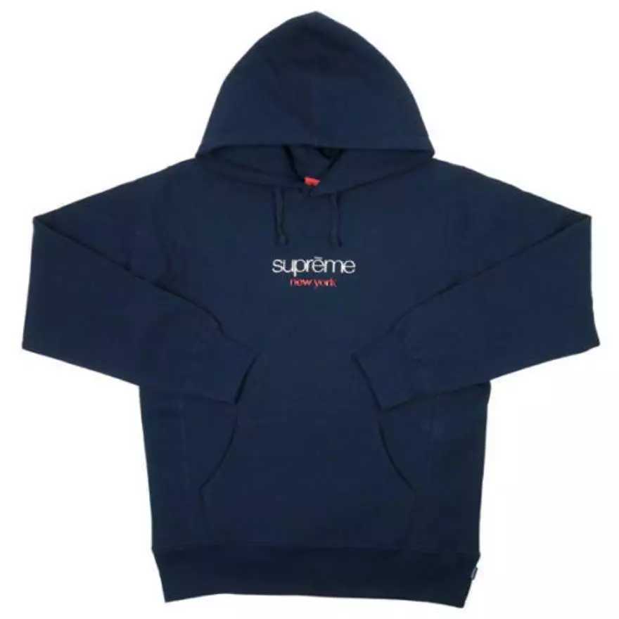 SUPREME CHROME CLASSIC LOGO HOODED SWEATSHIRT NAVY SIZE MEDIUM BOX LOGO