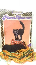 Vintage Distlefink Designs "Boo Black Cat"  Halloween Needlepoint Wall Hanging  