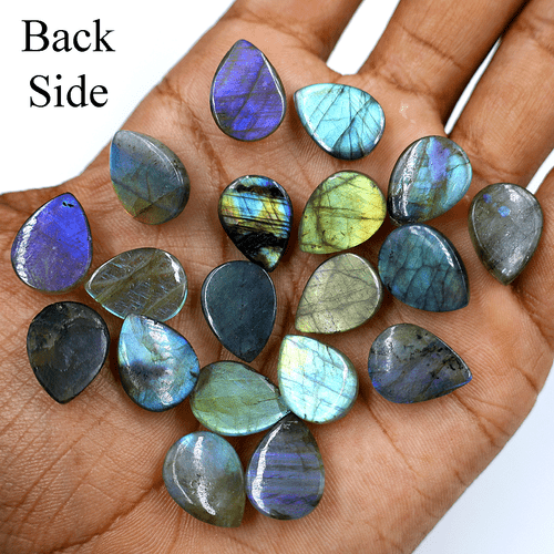 19 Pcs Natural Labradorite Multi Blue Flash 16x12mm Pear Cabochon Gemstones Lot - Picture 9 of 12