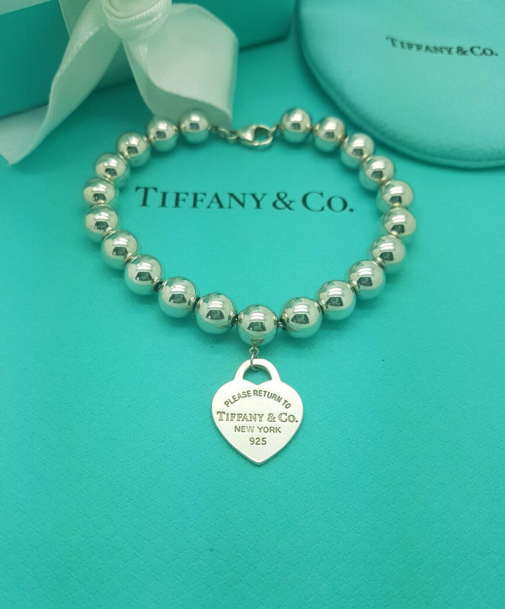 Return To Tiffany & Co. Beaded Ball Silver Heart 8mm 7.5