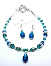 Swarovski Bracelet & Earring Set Handmade Sterling Silver Plus Size 8" Original