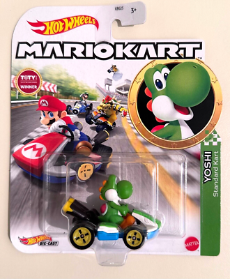 NIB Hot Wheels Mario Kart Green Yoshi Standard Kart Character Car