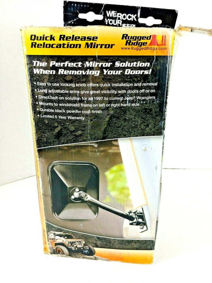 Rugged Ridge 11025.13 Quick Release Rectangle Mirror for Jeep Wrangler JKU/LJ/TJ Foto 4 de 4