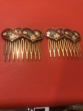 Cloisonne Vintage Baked Enamel hair combs with hearts flowers butterflies 2