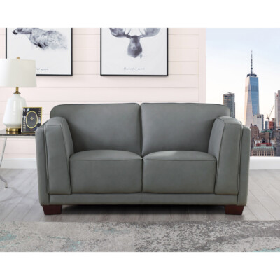 Hydeline Marshall Top Grain Leather Loveseat, Memory Foam and Springs Seating