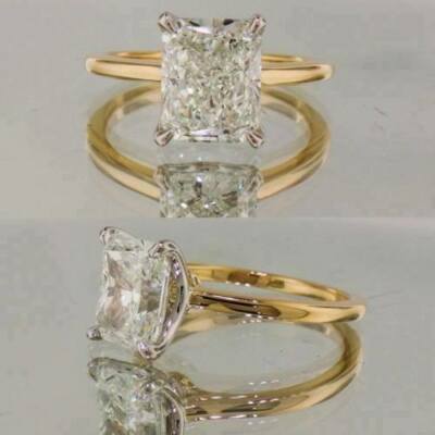 2.50 CTW Radiant Moissanite Solitaire Engagement Ring 14K Multi Tone Gold Plated