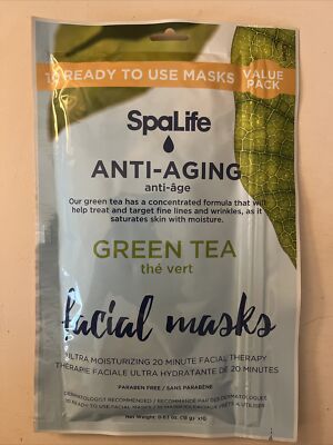 SpaLife Anti-aging Green Tea Facial Masks, Value 10 Pack
