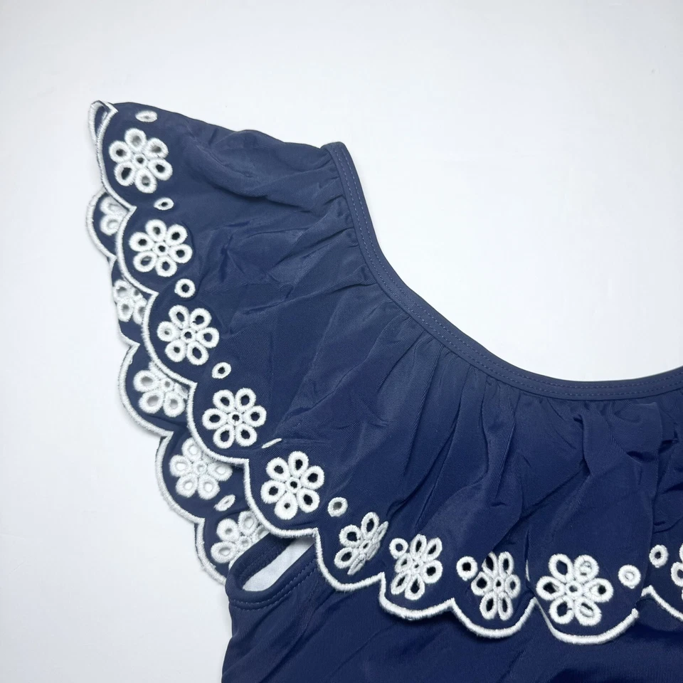 Traje de baño Janie and Jack con volantes con ojales 2 piezas azul marino y blanco niñas 12 náutico Foto 3 de 4