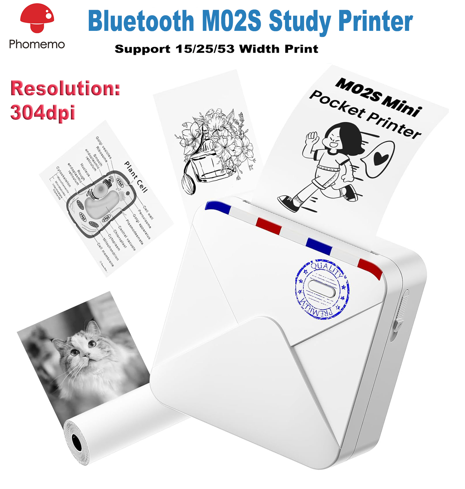M02S Pocket Bluetooth Thermal Printer - 300dpi HD Photo & Label Maker