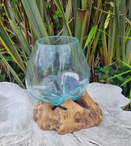 Large Melted Glass on Wood Bowl/Hand crafted/Rustic/Decorative/Recycled Glass - Picture 7 of 8