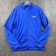 Adidas Tracksuit Jacket Men's Medium Blue Full Zip Satin
