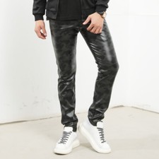 Pantaloni Uomo Mimetici In Ecopelle Stretch Slim Club Dance Punk Fit Morbidi