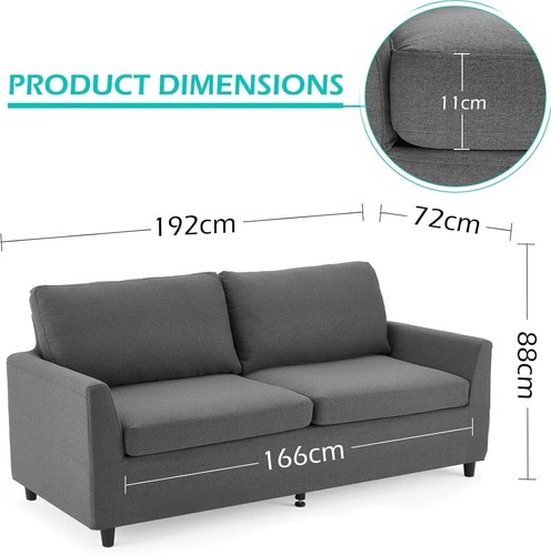 YODOLLA Modern Linen Fabric 3+2+1 Seater Full Sofa Set Armchair Grey Living Room - Picture 29 of 51