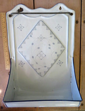 ANTIQUE VTG BLUE & WHITE FRENCH ENAMEL KITCHEN UTENSIL HOLDER, WALL HANGING RACK