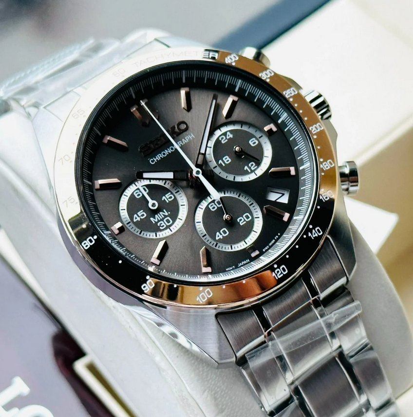 Seiko Spirit SBTR026 Chronograph Brown Dial Stainless Steel Men's