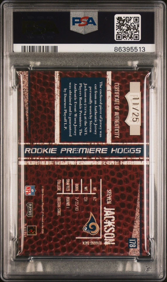 2004 Playoff Hogg Heaven Rookie Premiere Jersey /25 Steven Jackson PSA 8 NM-MT - Image 3 of 3