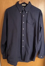 VTG LL Bean Shirt 17.5-36 Blue Button Down Plaid Made in USA Mens Single Needle