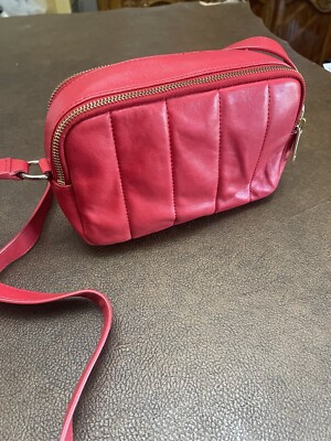 Talbots Red Quilted Crossbody Bag Double Zipper Shoulder Bag Camera Shape