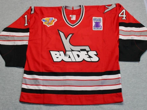 1994-95 KANSAS CITY BLADES IHL GAME WORN USED HOCKEY JERSEY JAN CALOUN w/COA