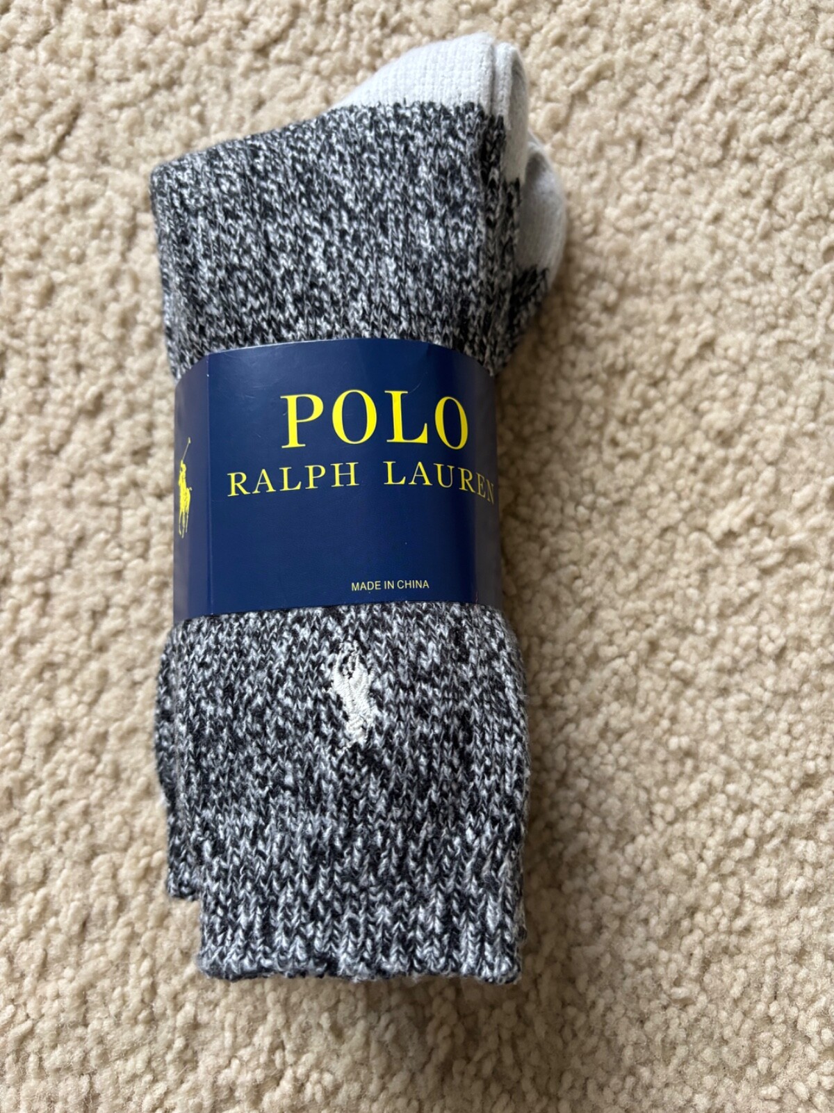 Polo Ralph Lauren Calzini Uomo Crew 2 Paia Grigio Pony Logo Cotone