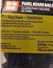 GripRite ~ Panel Board Nails, 1" Ring Shank, DARK BROWN, 358 pcs.  1PBDBR