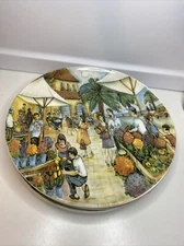 3 Effetti D'Arte Plate Platter Dish Outdoor Farm Market Scene Made In Italy 11"
