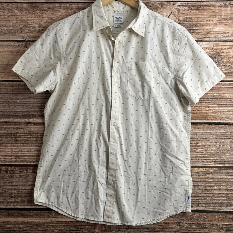 prana button up geometric short sleeve casual shirt