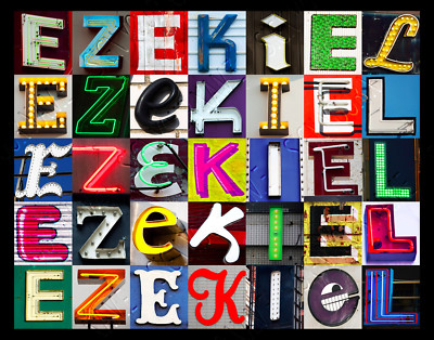 EZEKIEL Name Poster featuring photos of actual sign letters